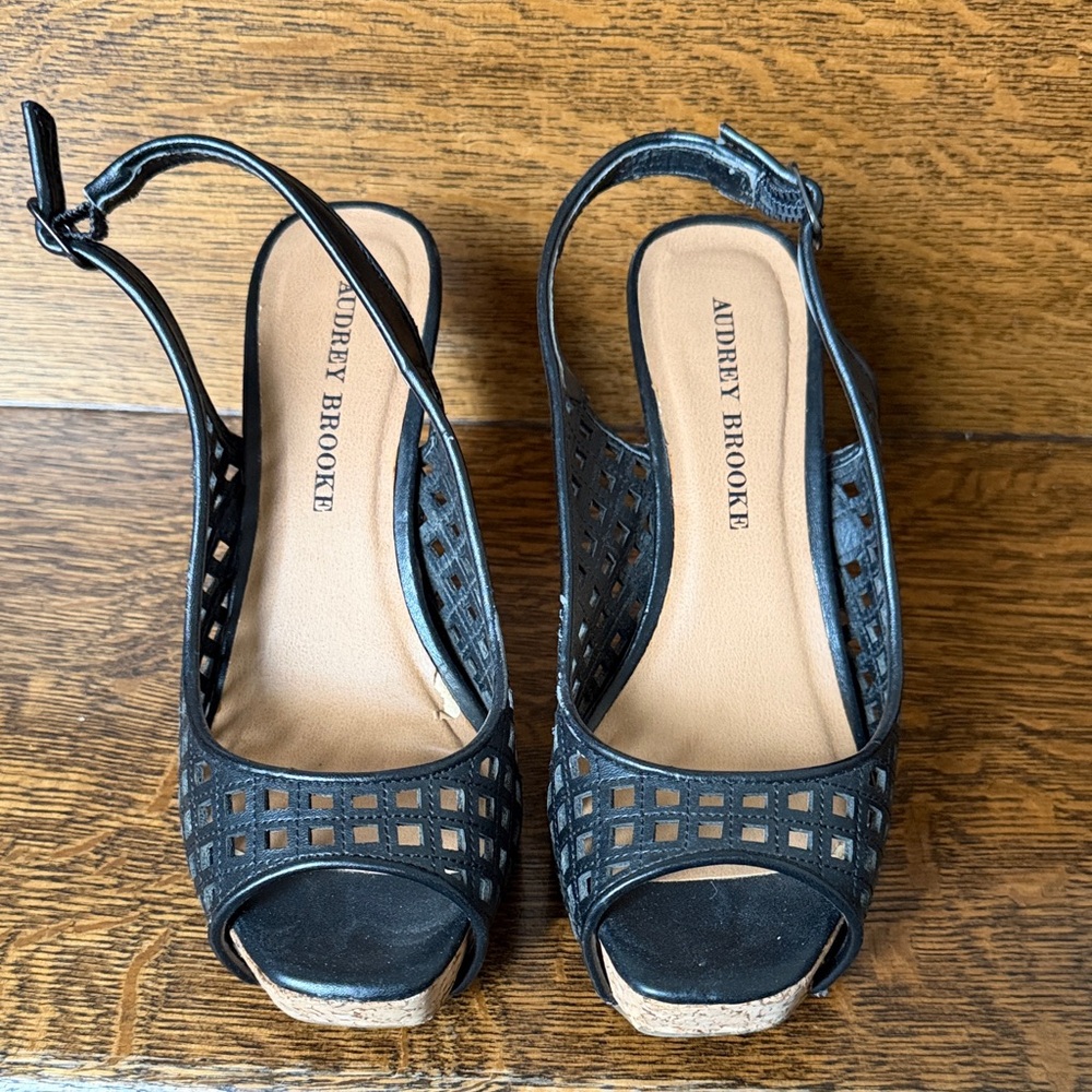 Audrey Brooke Black Wedge Slingbacks